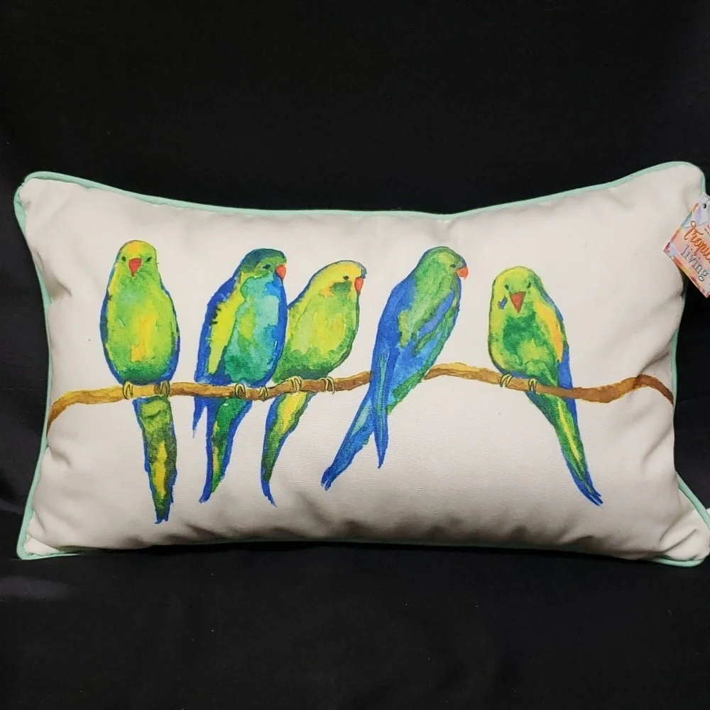 Dennis East Tropical Living Colorful Parakeets on Branch Pillow